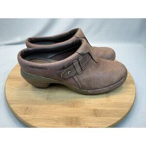 Merrell Clog 8.5 Women’s Luxe Plunge Leather Brown Block Heel